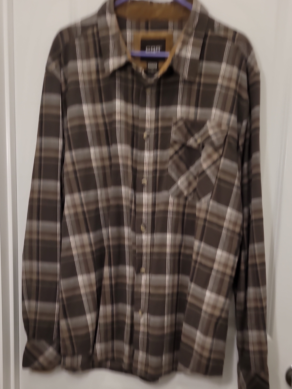 Men's Brown and Cream Plaid Button-Down Shirt